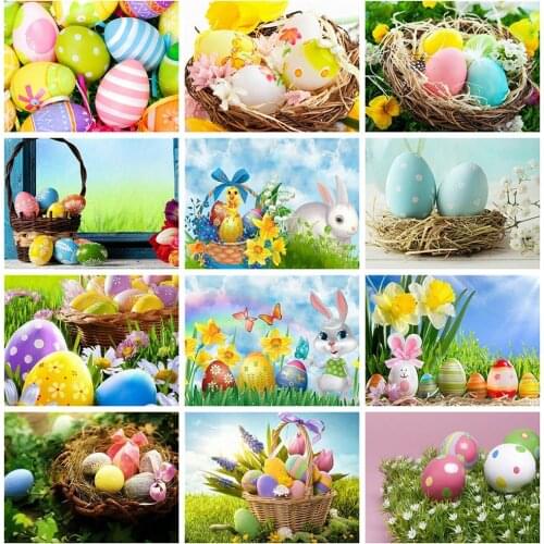 HUACAN Diamond Painting Full Round Square Easter Egg DIY Diamond Embroidery Cross Stitch Cartoon Rhinestones Mosaic Decortion