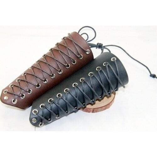 Game Cosplay Props Genuine Leather Bracer Arm Armor Warrior Steampunk Punk Armband Medieval Cuff Cross chain