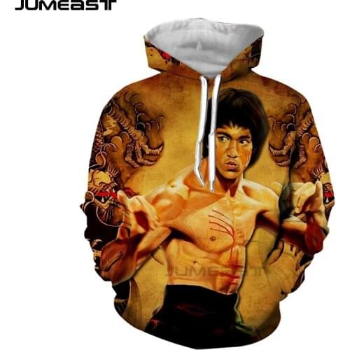 Jumeast Brand Men/Women 3D Printed Sweatshirt Chinese Kung Fu Superstar Bruce Lee Long Sleeve Cap Hoody Sport Pullover Hoodies