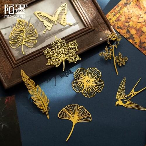 Kawaii Cute Leaf Feather Ginkgo Flower Bird Hollow Metal Brass Bookmarks Stationery School Office Supplies Bullet Journal sl3026