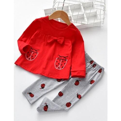 Infant Toddler Baby Girls Clothing Set Cartoon Ladybug Long Sleeved Tops and Casual Pants Newborn Baby Clothes Outfits