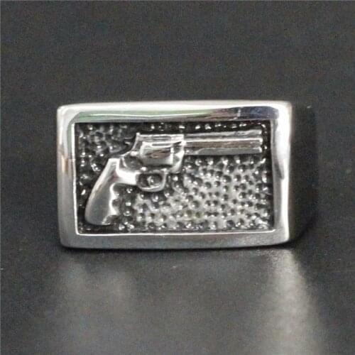 Cool Gun Ring 316L Stainless Steel Women Biker 2 Colors Gun Ring