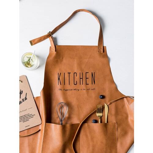Kitchen PU Leather Apron Waterproof Anti-oil Apron For Adult Men Women Restaurant Cooking Apron