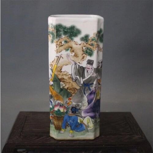 Jingdezhen Qianlong pastel eight immortals cross the sea square penholder ornaments