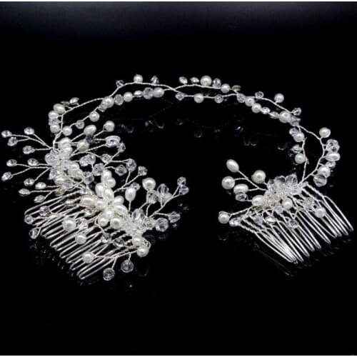 Hot Sale Cheap Gold Pearl Crystal Headbands For Women Simple Hairbands with Comb Wedding Fashion Hair Accessories