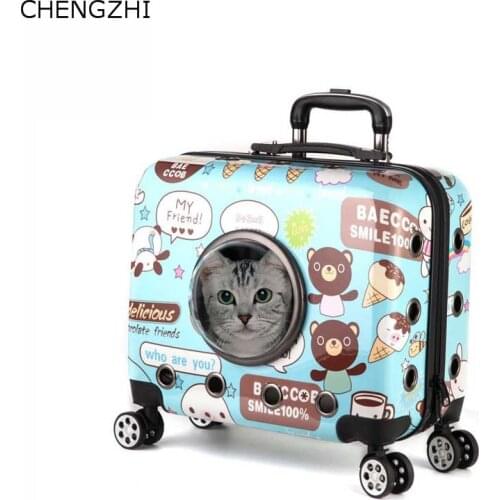CHENGZHI Cartoon Pet Rolling Luggage Spinner Trolley cat dog Travel Suitcase on wheel 18inch pets Carry On Luggage