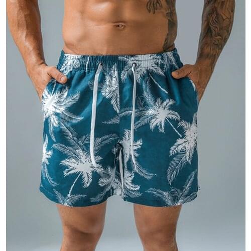 Summer Vacation Beach Mens Swimming Trunks Fashion Casual Coconut Tree Print Drawstring Shorts Mens Surfing Quick Drying Short