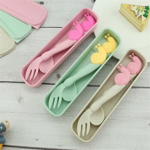 2 Pcs/Pack Child Baby Spoon Fork Utensils Set Cute Cartoon Kid Portable Non-slip Elbow Spoon Fork Cutlery Tableware Baby Gadgets