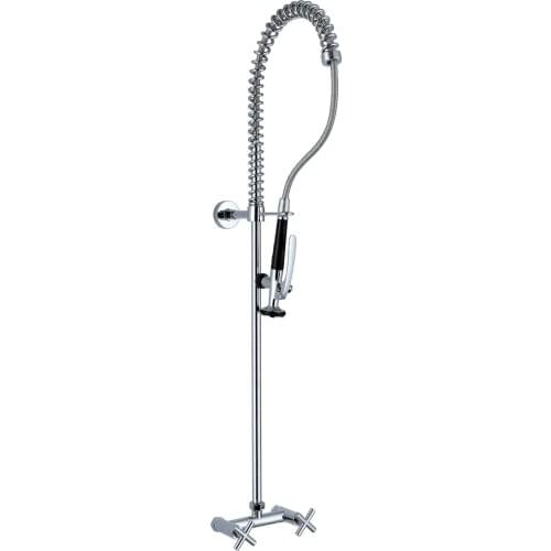 Wall Mounted brass Pre-rinse Kitchen Sink Faucet,Chrome Double Hanlde Commercial Kitchen Faucet With Pull Down Pre-rinse Sp