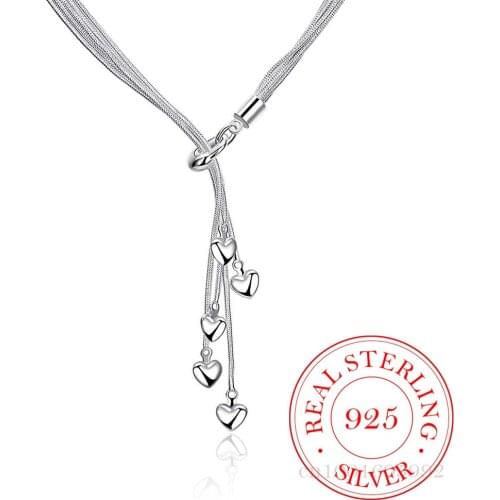LVC123 Newest Luxury 925 Sterling Silver Necklace Chain Long Tassel Pendant Five Love Heart Maxi Necklace For Women Fine Jewelry