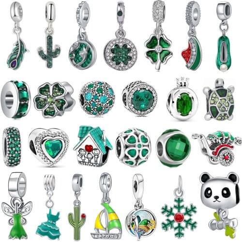 New Cute Green Watermelon Tortoise House Pendant Suitable for Original Pandora Charm Bracelet Necklace Lady DIY Jewelry Gifts