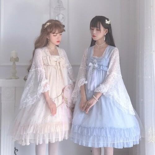 Original Genuine Lolita Broken Summer Star Op Chinese Style Daily Girl Light Lo Dress Long Sleeve Dress kawaii dress