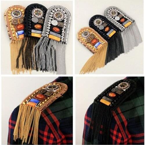 PUNK cool antique gold silver black coin sequin handmade epaulette tassel epaulet brooch badge epaulettes spikes/escapulario bla