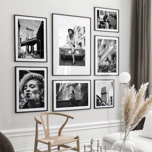 Poster Black and White Woman Portrait City Landscape London Canvas Picture On The Wall Frameless Home Decor