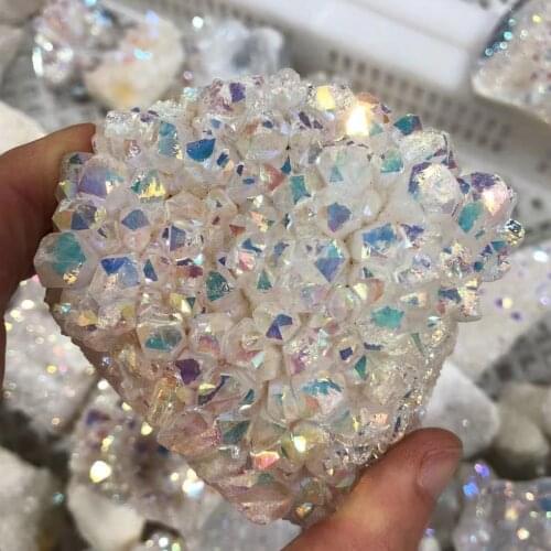 Natural White Angel Aura Quartz Electroplating White Crystal Cluster Colorful Point Geode Mineral Enegry Healing Crystals Decor