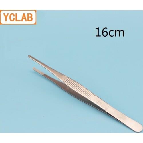 YCLAB 16cm Straight Tweezers Stainless Steel Plier Carbon Steel with Teeth Laboratory Medical Household Dressing