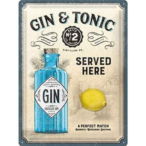 Gin and Tonic Metal Sign Home Party Bar Retro Vintage Signs Tin Sign 20x30cm
