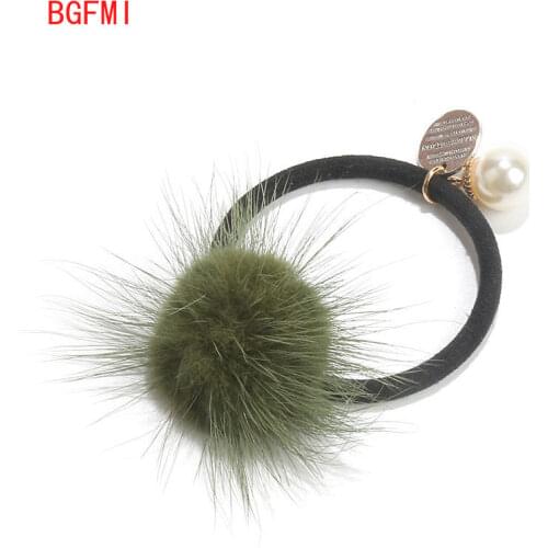 Fashion accessories Mink fur Hair rope Schoolgirl cute plush hair rope Girl hair ball hair ring Spherical hairstyle Rubber band