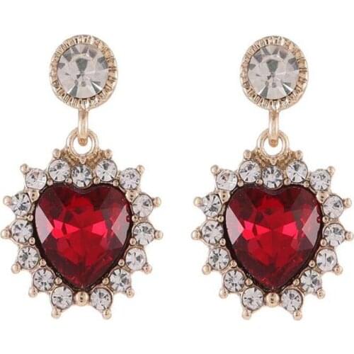 Luxury Red Crystal Female Heart Earrings Drop Earrings for Women Romantic Valentines Day Jewelry Gift