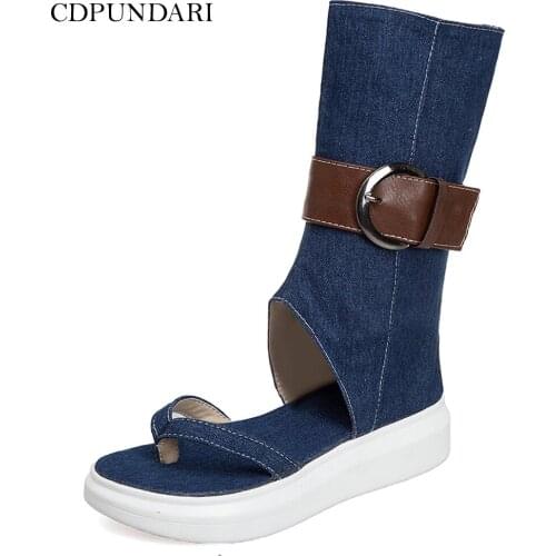 Ladies Denim Gladiator Sandals Womens Flat Platform Sandals Summer Shoes