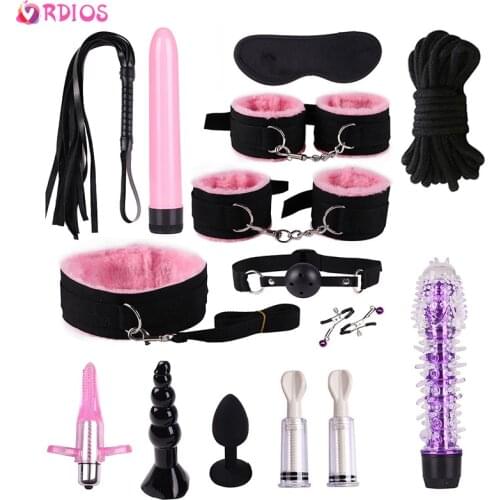 Sex Product Exotic Accessories Fetish Slave Sex Handcuffs Ankle Cuffs Nipple Clamps Tail Anal Plug Butt Vibrator For Adult Game