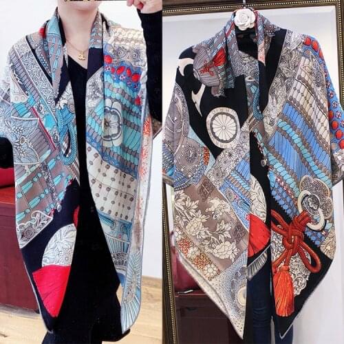 Womens Luxury 30% Silk & 70% Cashmere scarf Velvet Shawl Cappa Poncho Big Square Scarf Wrpas Bandana Retro National Style
