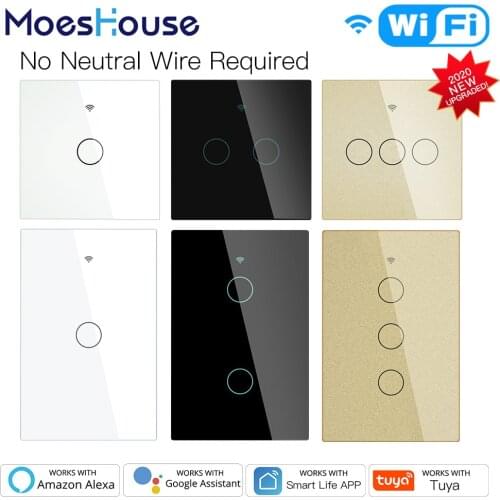 NEW WiFi Smart Light Switch RF433 No Neutral Wire Single Fire Smart Life Tuya App Control Works with Alexa Google Home 110V 220V
