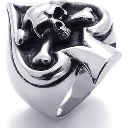 Vintage Gothic Skull Biker Tribe Ace of Spades Stainless Steel Mens Ring