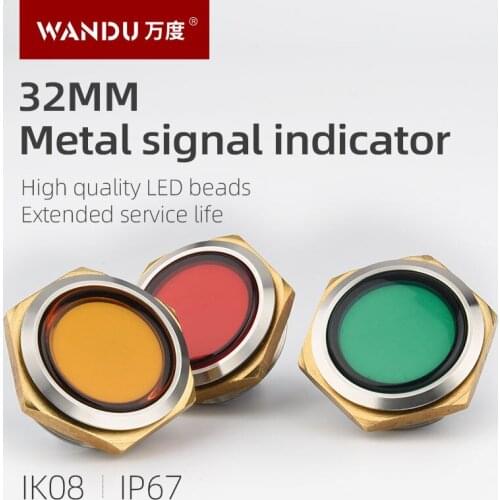 WANDU 32mm metal indicator light Pilot Signal Lamp metal 3V 5V 6V 12V 24V 220v Red Yellow Blue Green Whit single lamp waterproof