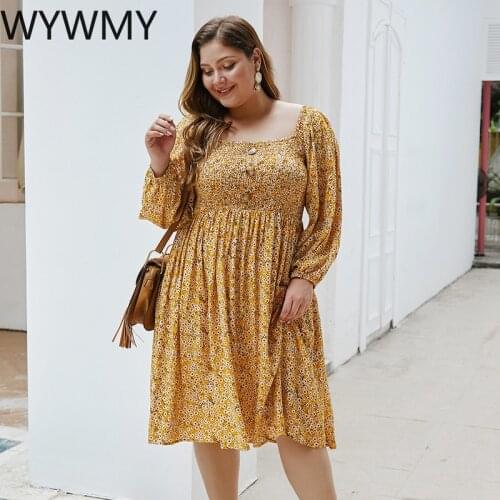 WYWMY Vintage Plus Size Dress Floral Print Women Boho Long Sleeve Dresses Wrap Casual Party Midi Dress Robe XXL Vestidos XXXXL
