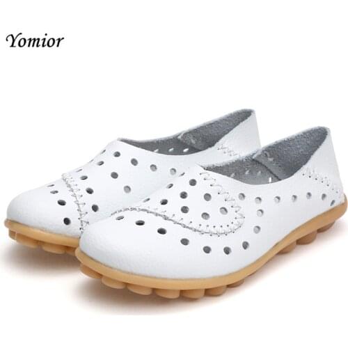 Yomior New Summer Super Breathable Soft Leather Women Shoes Fashion Casual Genuine Leather Mother Shoes Girl Flats Big Size