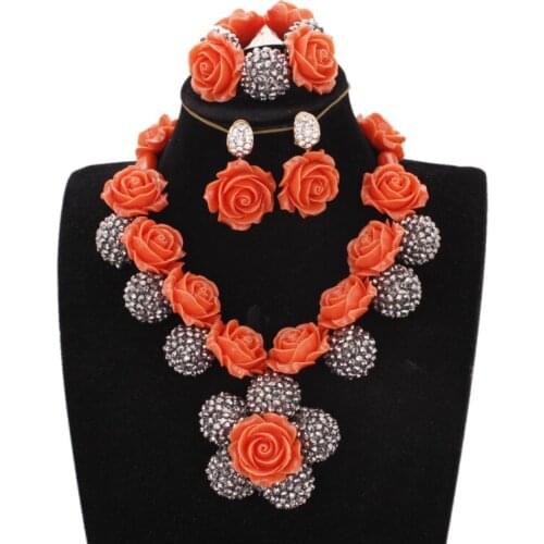 Dudo Jewelry African Balls Orange Coral Flower Beads Nigerian Wedding Dubai Necklace Jewelry Set Free Shipping 2019 New