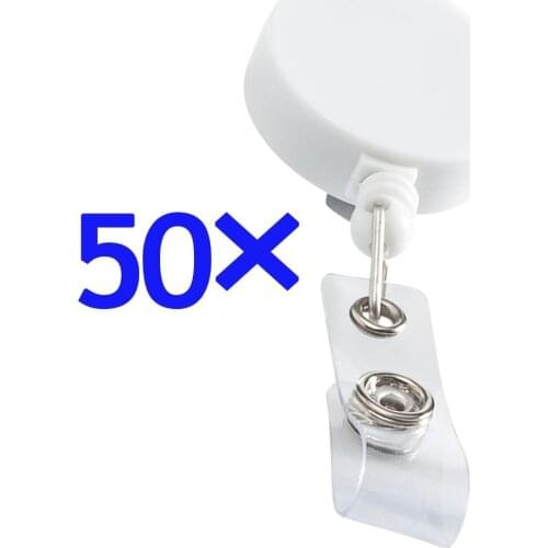 Lot 50pcs white ID badge holder roller clip, back belt clip,extend nylon cord retracting,hospital nurse,office,trade show favor