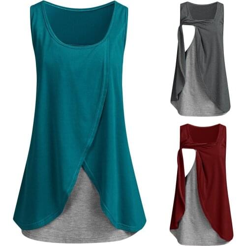 Women Maternity Casual Sleeveless Breastfeeding Clothes Cotton Double Layer Solid Nursing Blouse Top Pregnant Clothes For Women