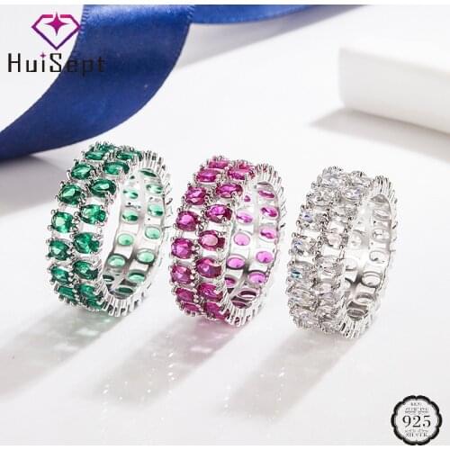 HuiSept Ring 925 Silver Jewelry Oval Shape Emerald Gemstones Finger Rings for Women Wedding Engagement Party Gift Accessories
