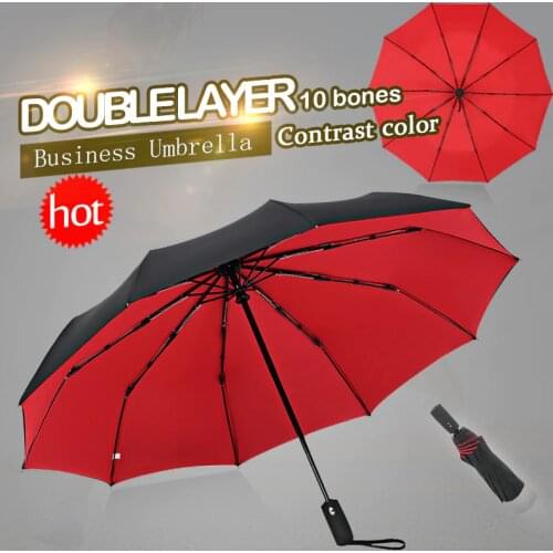 Strong Windproof Double Automatic 3 Folding Umbrella Female Male 10K Car Luxury Large Parasol Rain Women Men Business Umbrellas