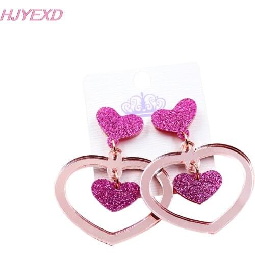 1pair) HP106- Acrylic Heart Earrings Rose Mirror Glitter Heart Vanlentiens Day Earrings Cute Acrylic Earrings