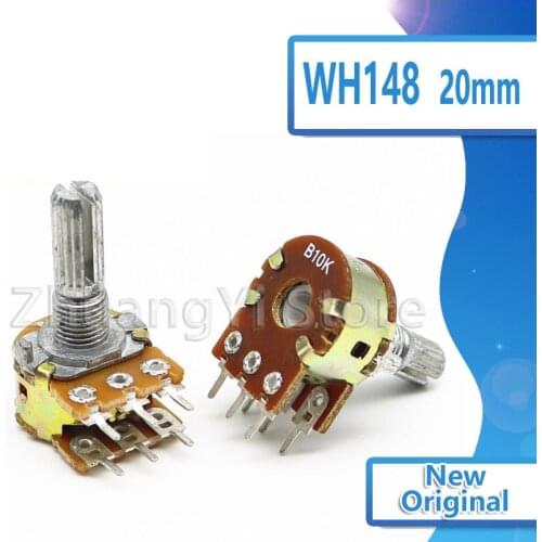 5pcs B1K B2K B5K B10K B20K B50K B100K B250K B500K B1M 20MM 6Pin Shaft WH148 Potentiometer 1K 2K 5K 10K 20K 50K 100K 500K 1M