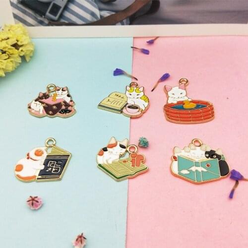 10pcs DIY Fashion Animals Pet Enamels Charms Reading Book Cats Alloy Pendant Making Bracelet Necklace Jewelry Accessories FX249