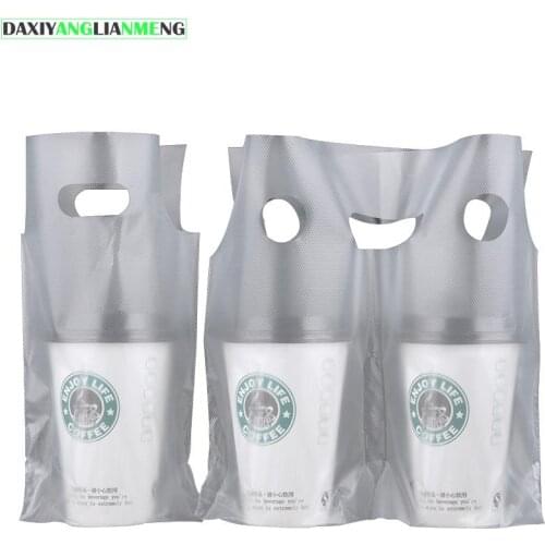 200pcs/lot New ThickerSingle / Double Cups Ml Frosted Milk Tea Coffee Cup Take Out Plastic Bags Transparant Party Wedding Favour