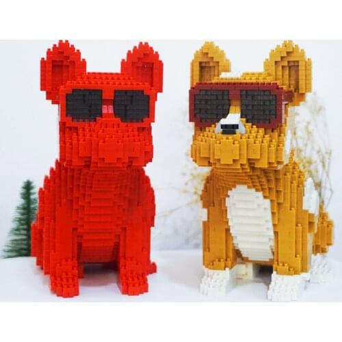 1476pcs+ Bulldog Mirco Building Blocks Cool Dog Figures Diamond 3D Model Mini Brick Toy For Kids