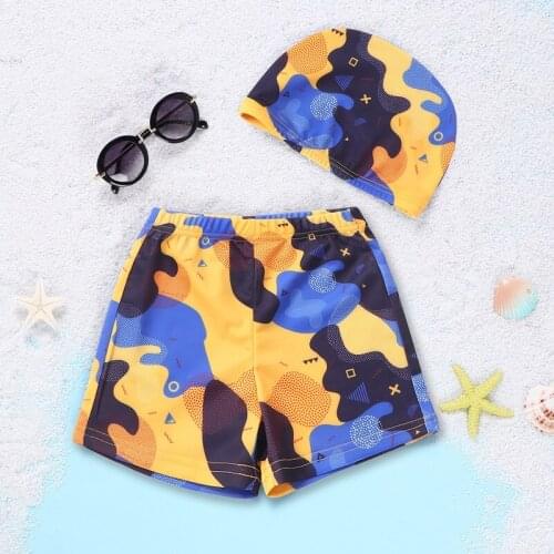 2021 New Baby Swimwear 2 Pcs Sets Soft Comfortable Camouflage Short Pants+hat Cool Baby Boy Swimwear Baby Clothes Summer 0-18M