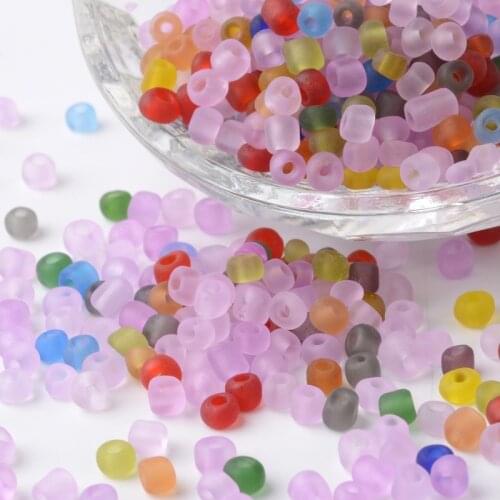 6/0 Transparent Frosted Round Glass Seed Beads 4mm Mixed Color Loose Beads for Jewelry Making DIY Accessories about 700pcs