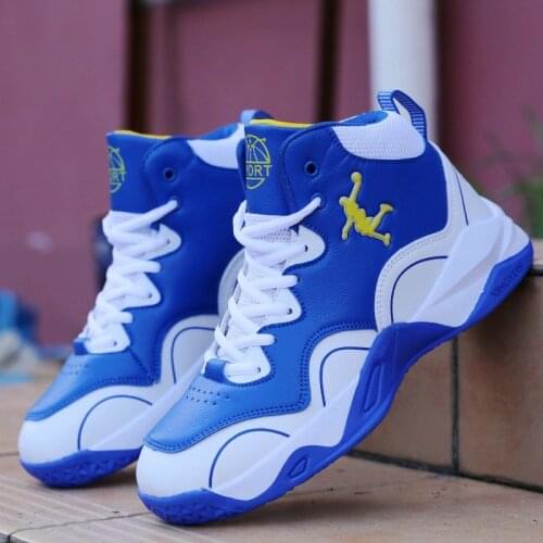 New fashion leather high-top basketball shoes mens casual shoes students basketball shoes breathable anti slip sports shoes men