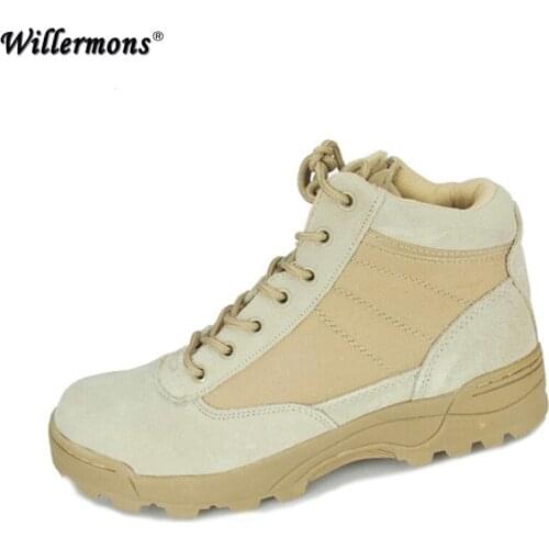 Mens Fashion Outdoor Genuine Leather Anti-slip Military Combat Boots Men Army Tactical Short Ankle Boots Shoes Botas Hombre