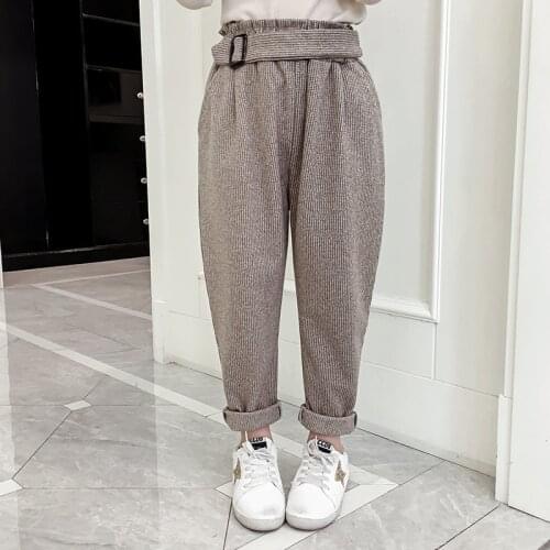 Pants for Girls Winter Toddler Kids Elastic Waist Warm Plaid Harlan Pants Children Beige Baggy Trousers for Girls 10 12 14 Years