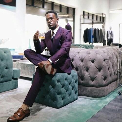 Formal Purple Business Mens Pants Suits Custom Made Slim Fit Groom Best Man Coat Blazer 2 pcs (Jacket+Pants)