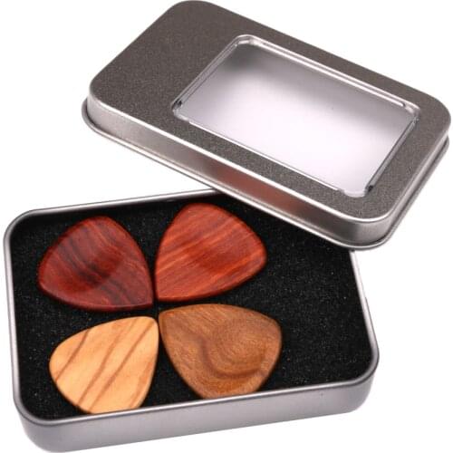 Wood Guitars Pick Plectrums with Iron Box Set Durable Polished Portable String