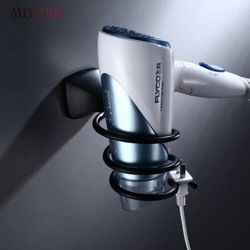 Hair Dryer Holder Black Bathroom Shelf Storage Aluminium Wall Mount Hairdryer Holder for Hairdryer Stand and Organizer Salon