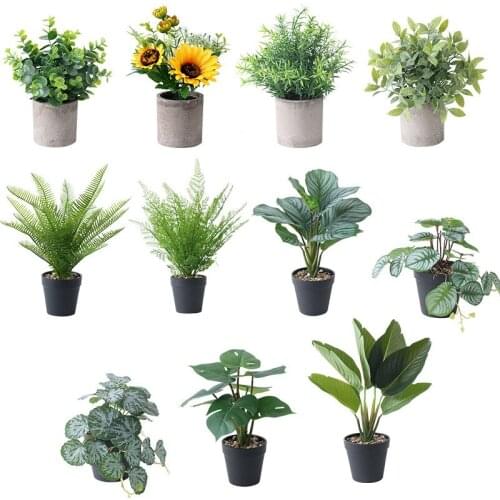 DIY Floral Art Green Bonsai Faux Silk Simulation Flowers Potted Plants Wedding Home Floor Desktop Decor Artificial Flowers 1PC